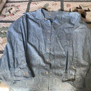 L. L. Bean wrinkle resist long sleeved paisley shirt blue and purple paisley